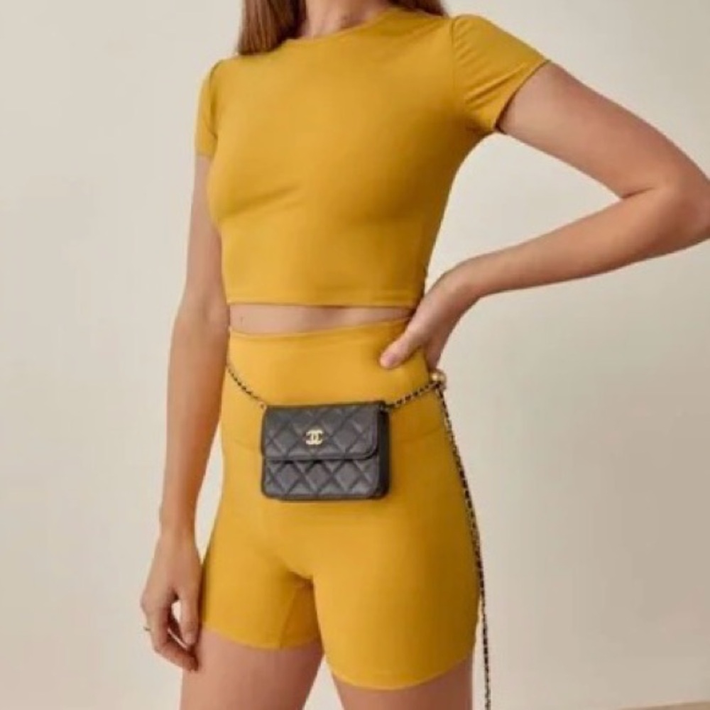 Reformation Kimber eco activewear 2pc set, golden sunflower yellow, size small